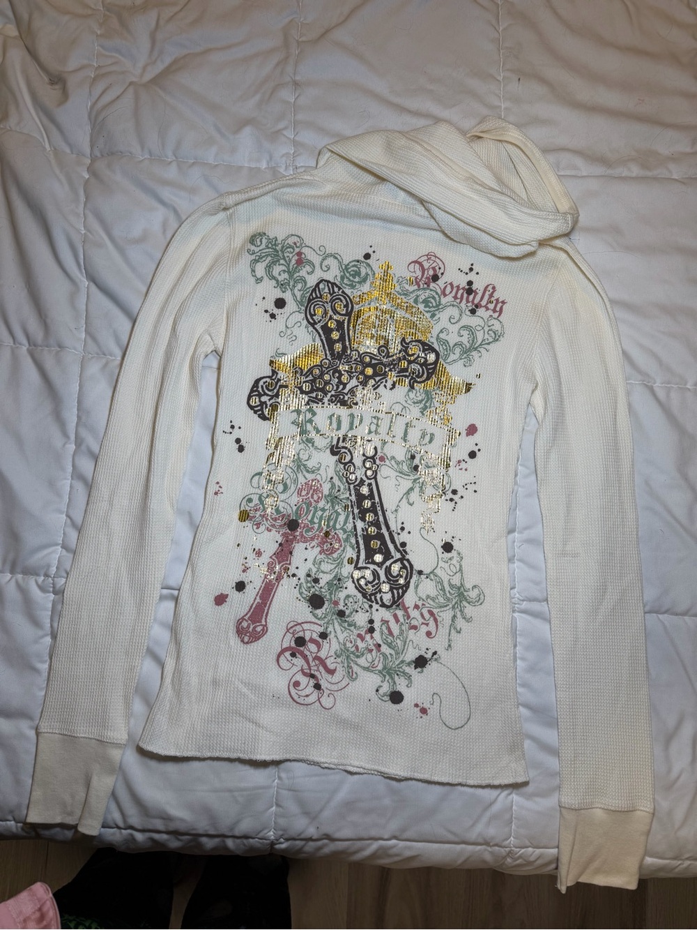 Ambiance Cream Waffle-Knit Hooded Henley Pullover